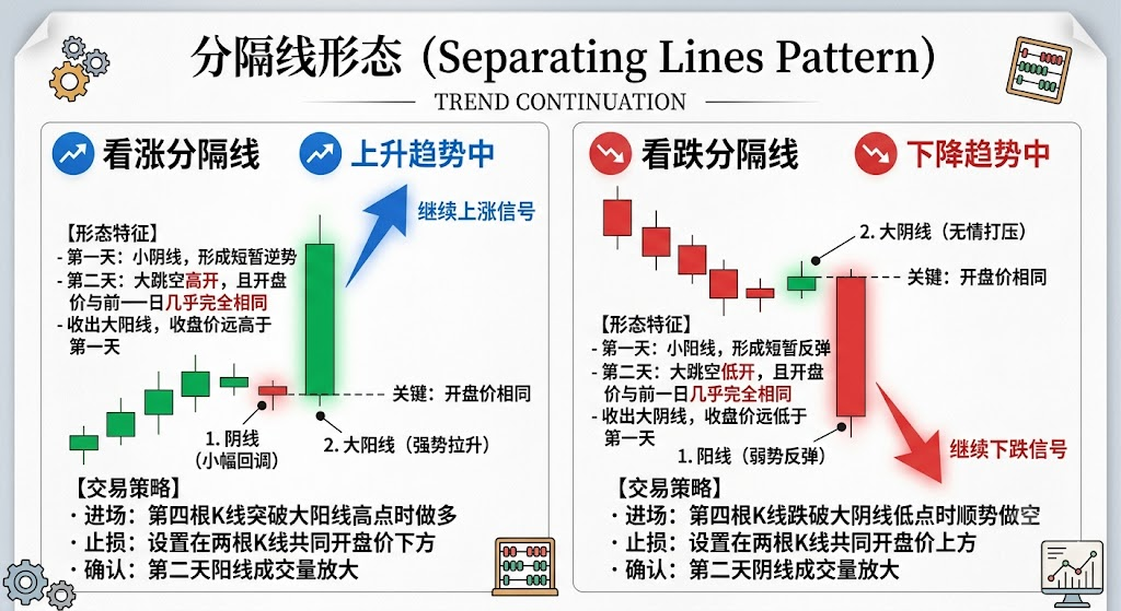 分隔线形态 Separating Lines candlestick pattern 分隔线形态 Separating Lines candlestick pattern